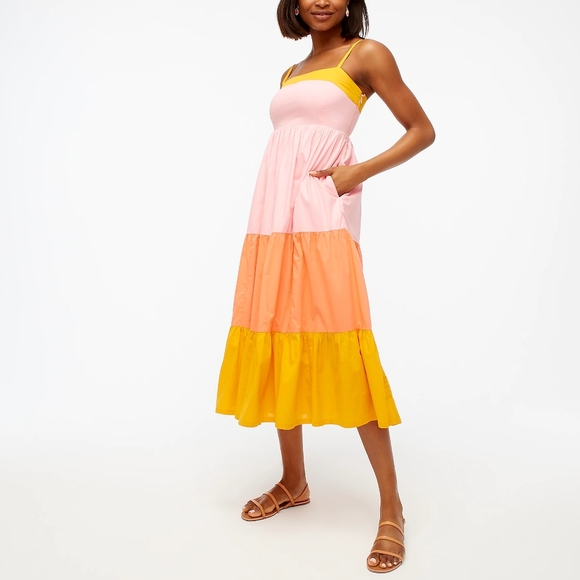 New! J Crew size 10P 10 Petite Colorblock Tiered Maxi Dress Orange NWT - Picture 4 of 12